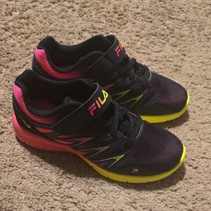 Fila Kids Black and Neon Pink Sneakers